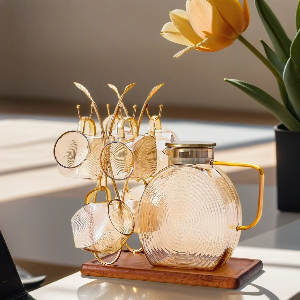 2500ml Large Capacity Creative high borosilicate heat resistant brown snail glass Pitcher  and cup set with lid