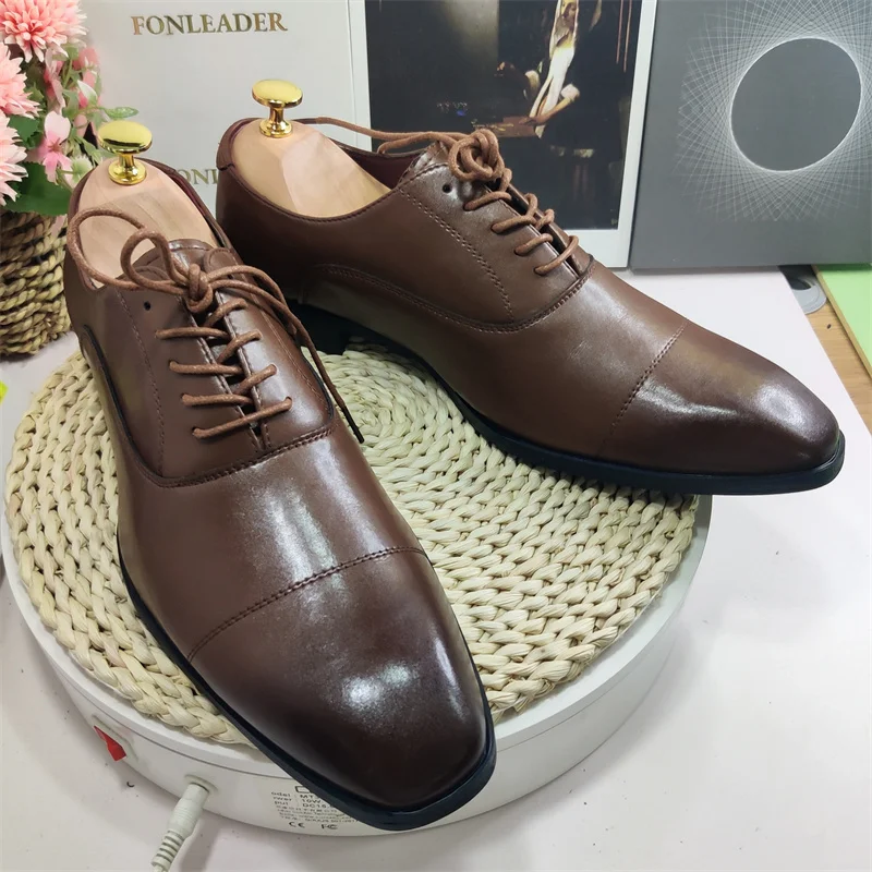 Pure Cow Leather Material 2025 Fashion Wholesale Men Genuine Leather Dress Shoes