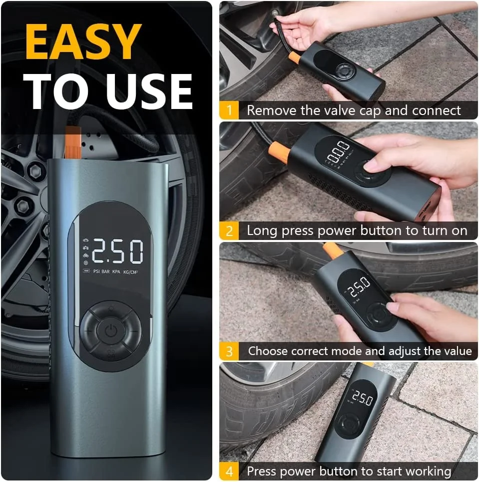 New Arrival Wireless digital mini portable battery cordless car air pump compressor tire tyre inflators rechargeable bicycle