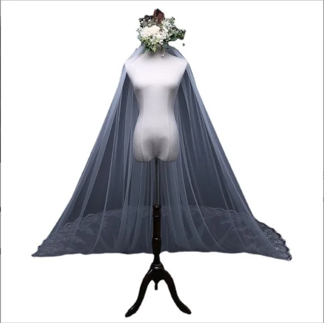 3 meters wide long mesh lace applique wedding veil trailing lace wedding veils bridal