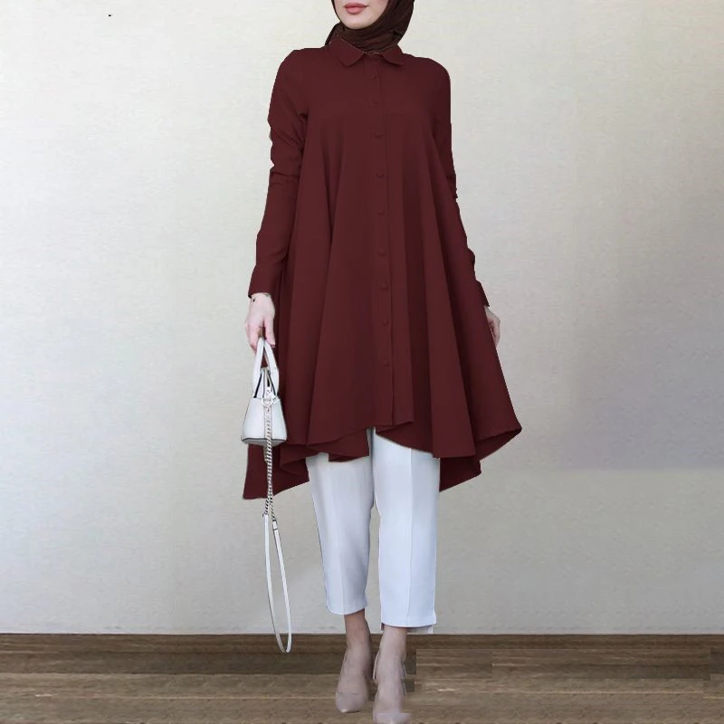 Malaysia Latest wholesale Indonesia Lapel Shirt collar Tail  Traditional Muslim Dress  Abaya  Women Clothing