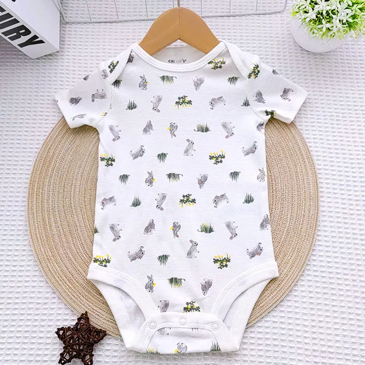 Beautiful Hot Sale 2023 Printing Baby Bamboo Cotton Bodysuit Short Sleeve Button Romper Summer unisex Clothes
