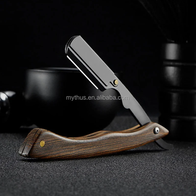 Old Style Beard Shaving Razor Metal Straight Edge Head Wood Handle Manual Barber Shavette Razor Professional Shaving Tools