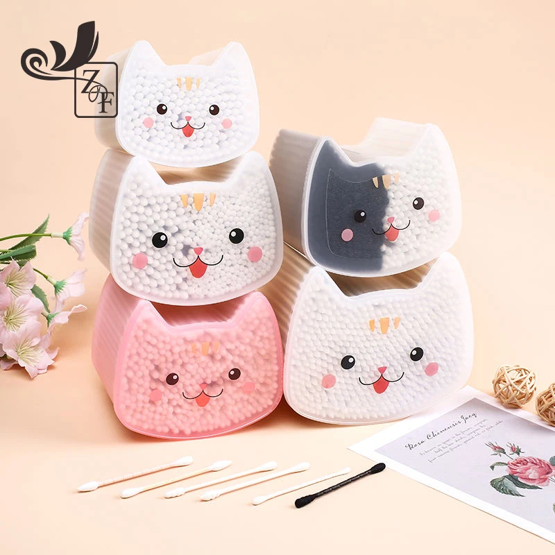 Hot Sale Wholesale Custom Cat Shaped Box Double Head Bamboo Stick Swabs Organic Pure Cotton Buds Makeup Swabs