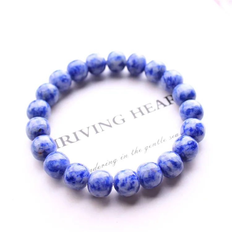 Natural stone bead bracelet  blue patterned stone square sodium  square sodium stone old pearl hand string crystal jewelry