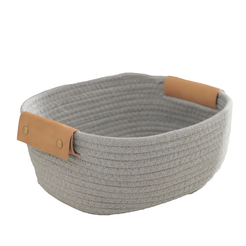 Large Gray Woven Laundry Round Storage Cotton Rope Basket
