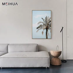 Palm Trees Natural Framed Canvas Wall Art- Tropical Leaf Print-Tropical Wall Art floating frame Canvas Print