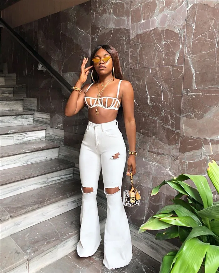 M159-clothing vendor vintage  flare pants bell bottoms ladies white jeans