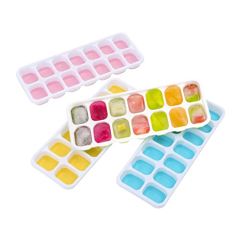 Custom Easy Release Creative silicone ice mold BPA free 14 holes silicone ice cube tray with Removable Lid