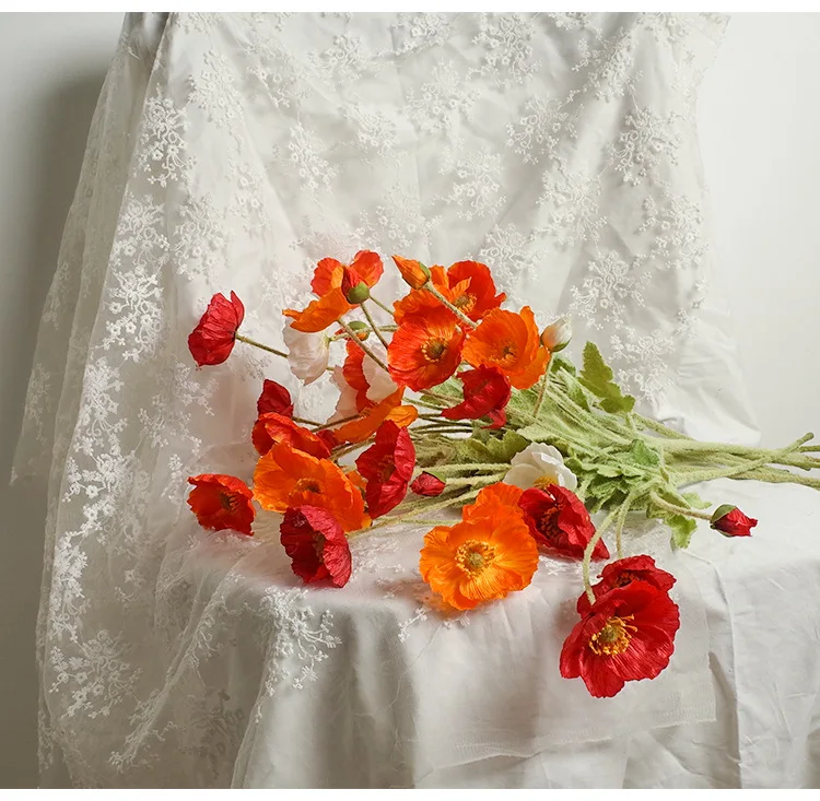 Artificial Silk Poppy Stem For Decoration Artificial Poppy