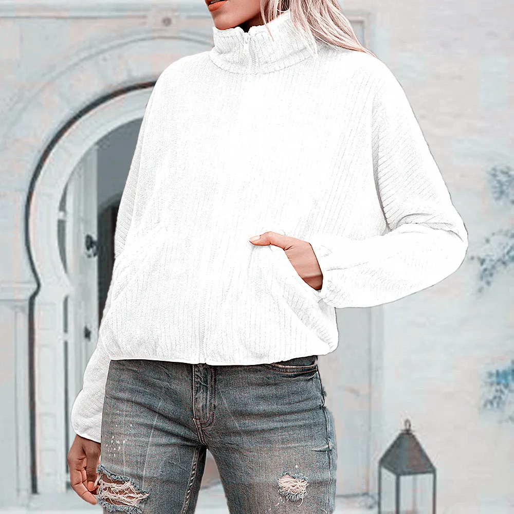Wholesale Winter Warm Fleece Jacket For Women Custom 100% Polyester Coral Fleece Jackets Zip-up Womens Long Sleeve SweatShirts
