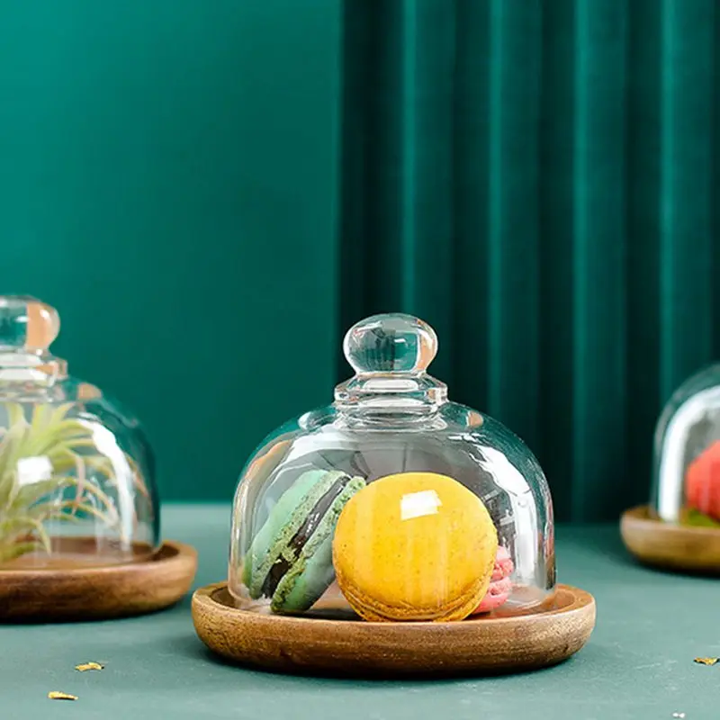 
Mini Wooden Dessert Stand Tray Fruit Cake Dish Wood Cake Display Plate With Glass Lid 