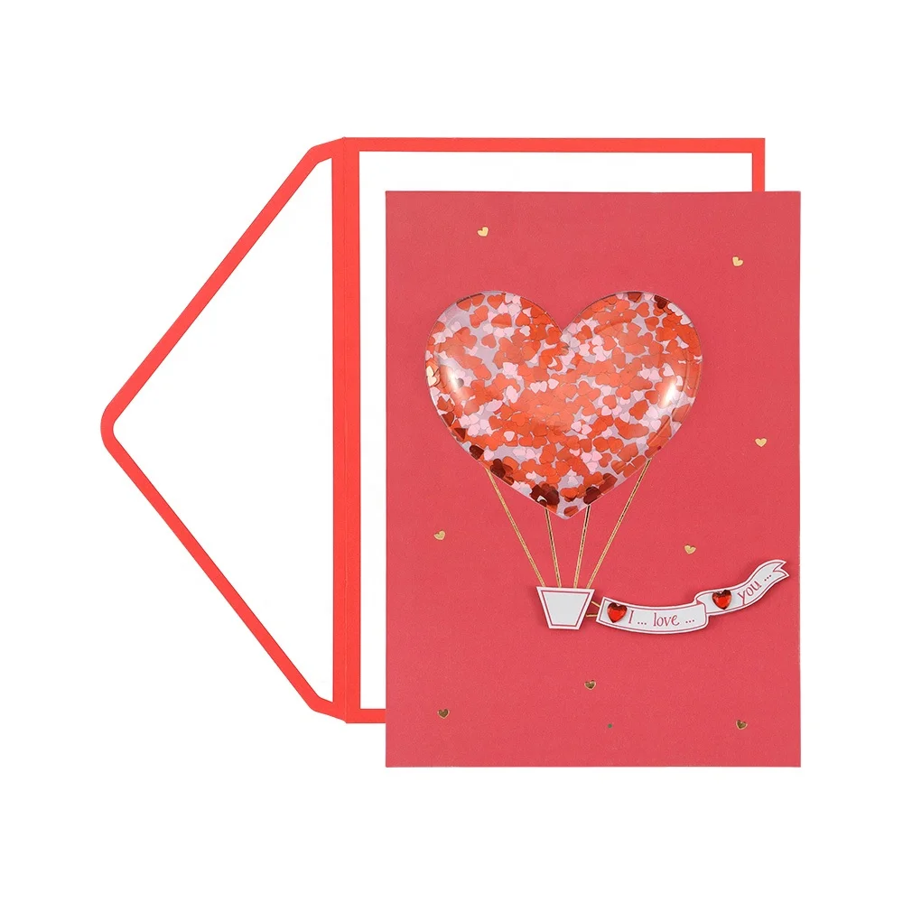 Personalized Custom Printing Funny Handmade Shake 3D Hearts Love Valentine Day Greeting Cards with Envelope
