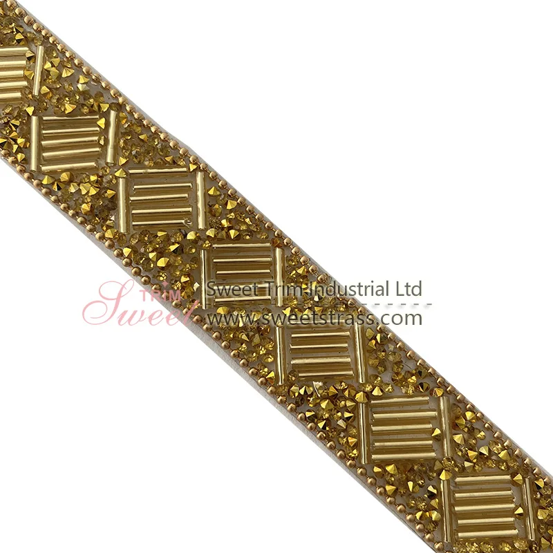 In Stock Silver 1cm Embroidered Crystal Rhinestone Banding Trimming for Dress