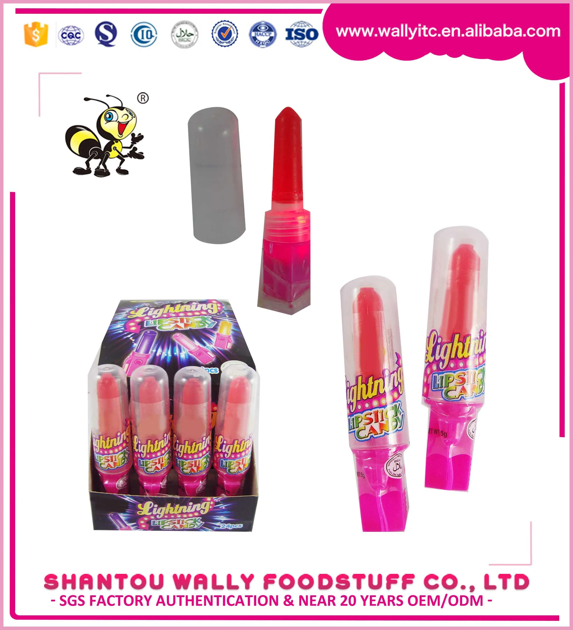 Customized Lipstick Shape Fruit Flavor Led Lollipop