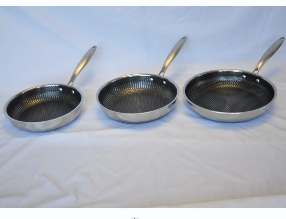 Customized SS 316 Stainless Steel Frying pan With Glass Lid Woks 3 layers Tri-ply Non-stick Frying Pan Honeycomb frying pan