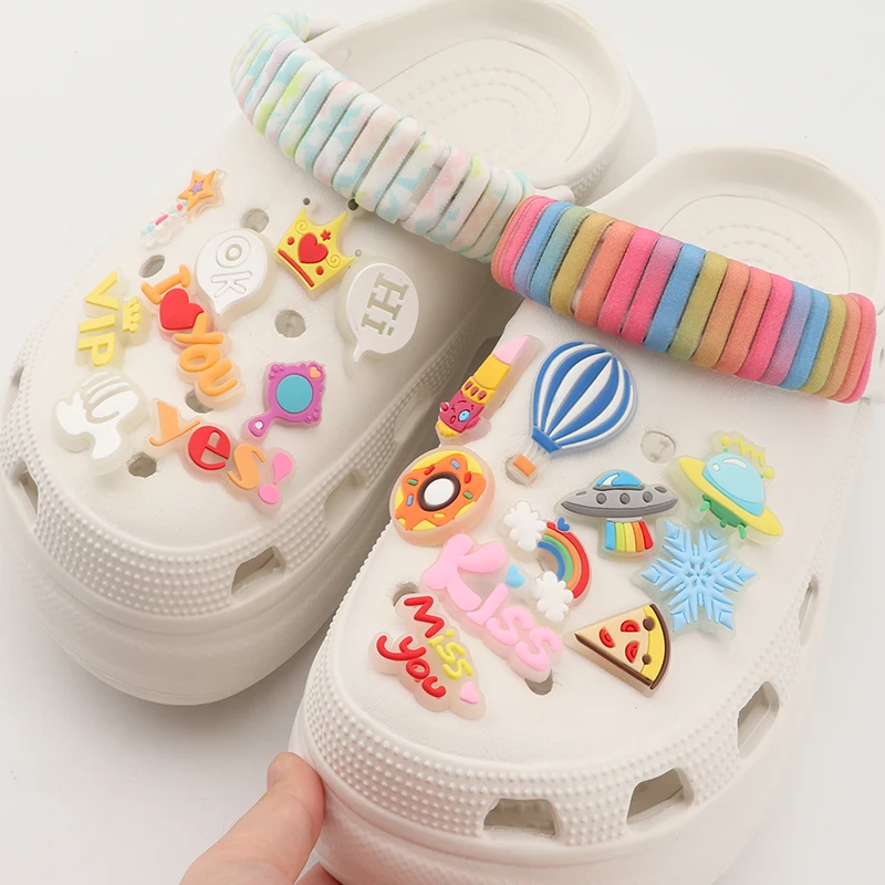 2024Shoe Luminous Charms Set for Clog Sandals Decoration DIY Shoe Charm Pins Men Women Kids Letters Rainbow Food