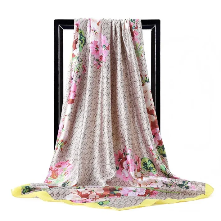Fashion Silk Scarves for Women Shawl Print Satin Hijab Scarf Female Bandana 90*90cm Luxury Brand Square Shawls Scarfs For Ladies
