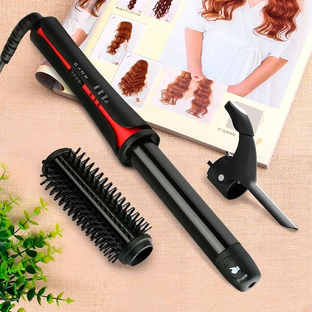 Factory Private Mode Curling Iron Comb Detachable Clip and Brush Sleeve Electric Hair Curler Brush