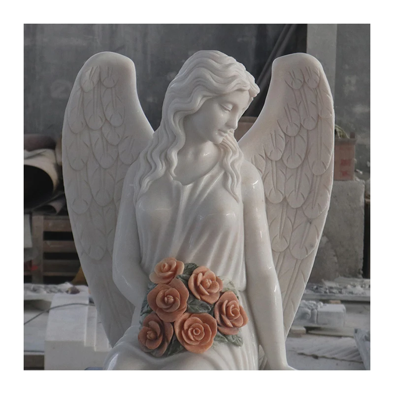 Angel Statues with Wings Garden Sculpture Figurines Marble Angel Statue For Outdoor Decoration