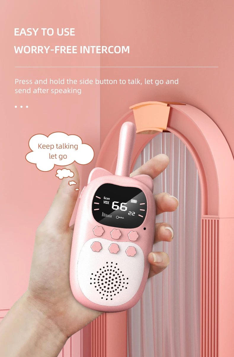 2021 Hot Sale Cute Cat Design 3km Rechargeable Remote Wireless Walkie Talkie Cheap Toys Gift With Flashlight