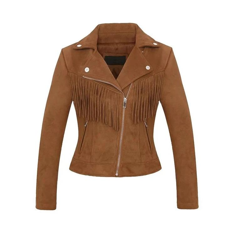 Dalian Donice 2020 New Fashion Tassel Fringed Biker Faux Suede Womens Leather Jacket