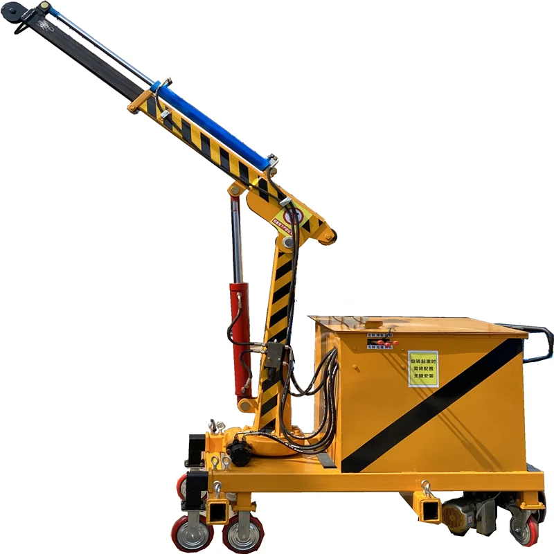 Small telescopic arm warehouse mobile crane portable 1 ton hydraulic floor crane rotary arm small crane