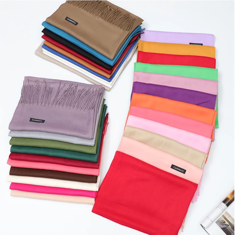 
Wholesale Custom Logo Lady Winter Tassel Cashmere Plain Women Ladies Pashmina Shawl Scarf 