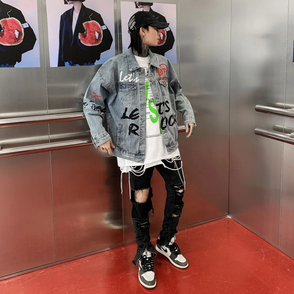 Tie dye European and American autumn winter hip hop denim jacket for men tie dye denim jacket for men from factory