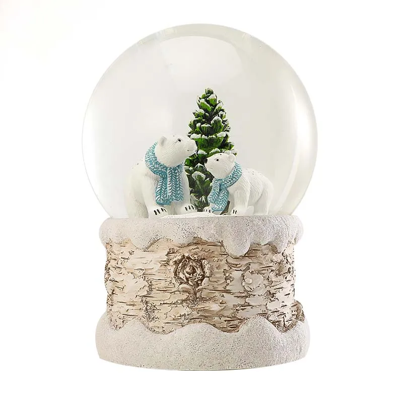 Custom Bear Snow Globe Resin Water Globe Glass Blowing Snow Daily Decor Animal Flash Powder Base White Bear Resin Snow Globe