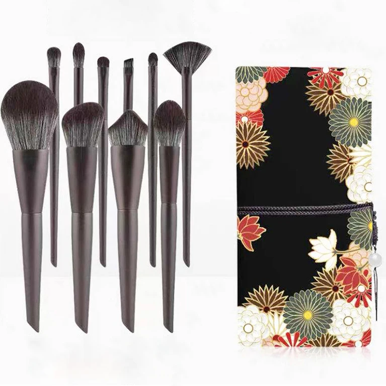 10 Pcs Chinese style Luxury Make Up Brushes Kit Wooden Handle High Quality Beauty Tools Full Makeup Brush Set With Travel Bag