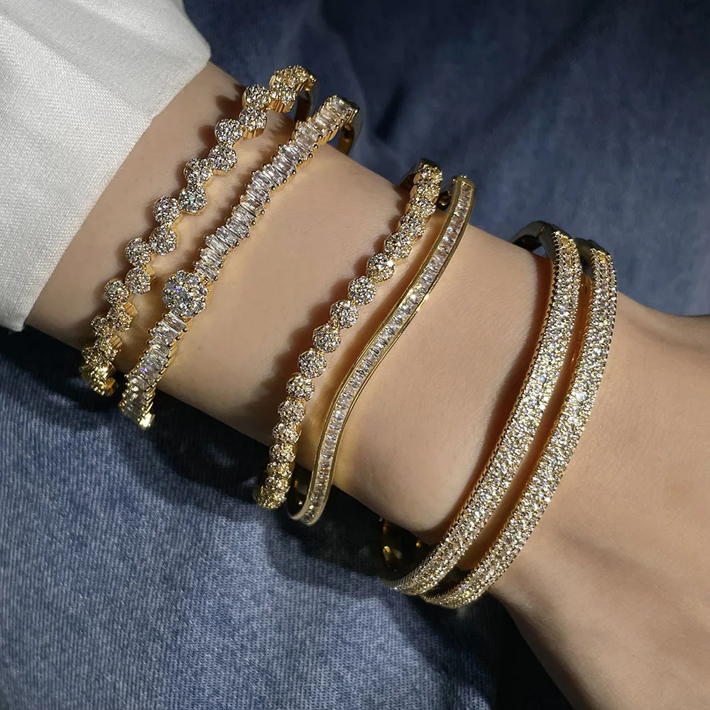 dubai gold plated jewelry cubic zirconia wedding bangle bracelet