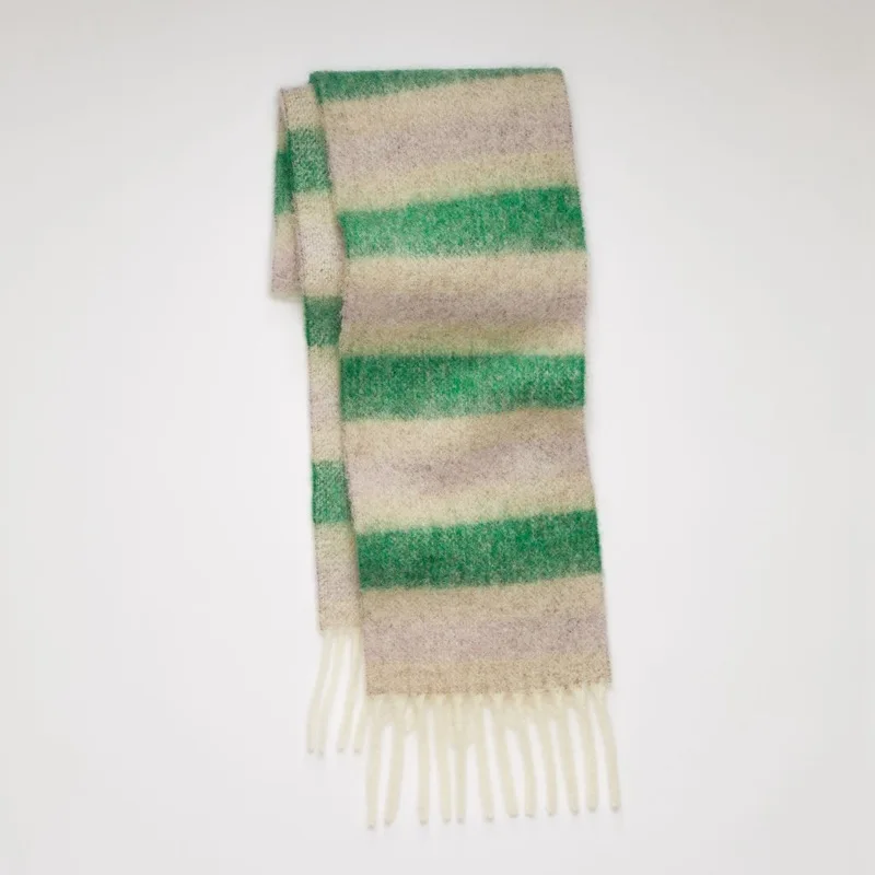 RTS/OEM Colorful Scarf Custom Logo Vintage Stripe Pattern 250 cm Woolen Thick Tassels Scarfs For Women Winter