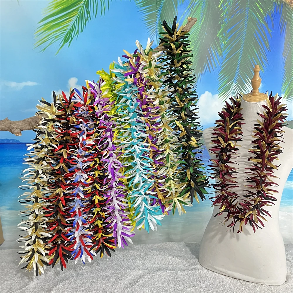 High Quality Artificial Silk Spider Lily Thick Flower w White Bead Necklace Hawaiian Lei for Aloha Hula Dance