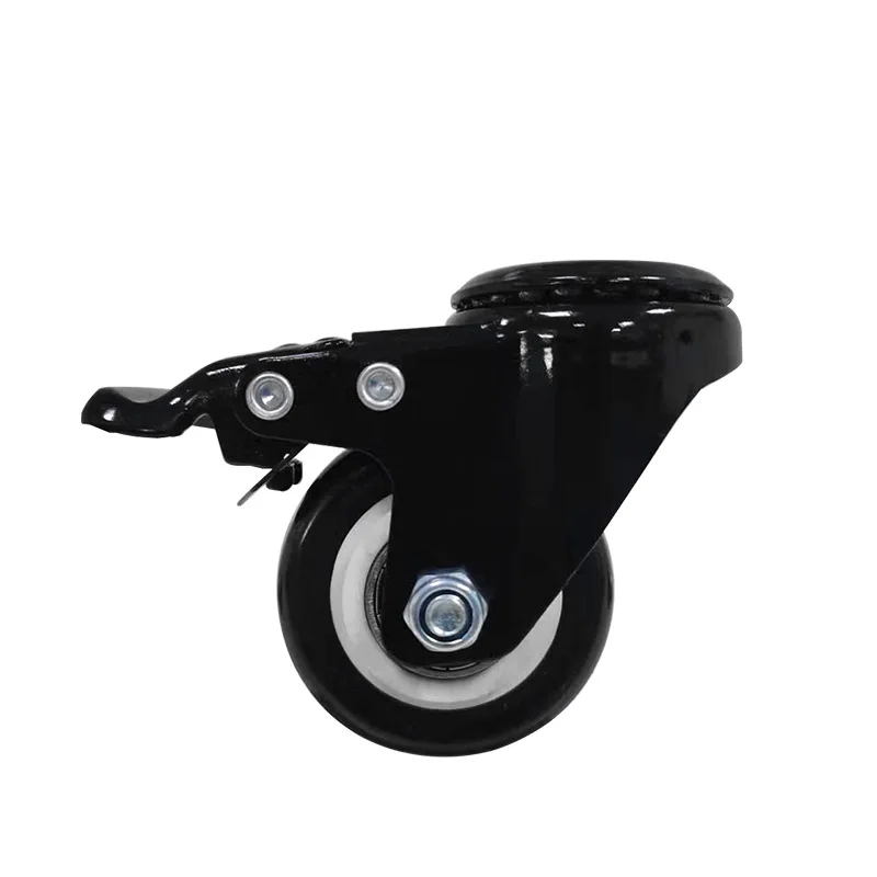 Низкая цена, Китай, 1,5 дюйма, 2 дюйма, PU, отверстие для болта M6/M8, двойной подшипник, поворотные колеса для мебели с тормозом