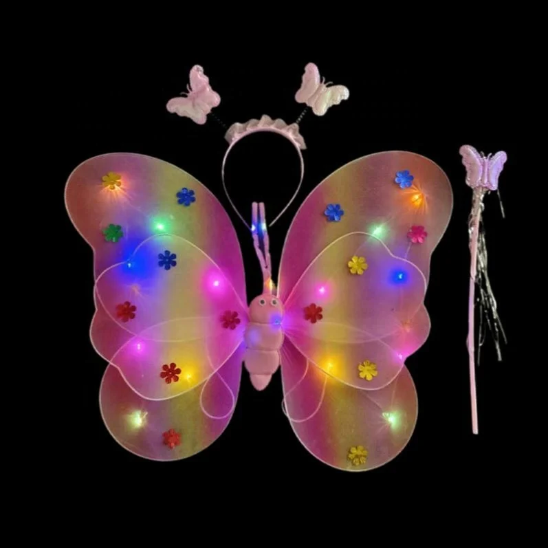 Shingel Party Performance Costume Kids LED Butterfly Wing Baby Girl Fairy Dress with Butterfly Wings