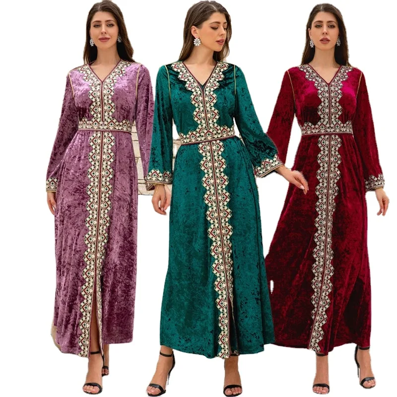 Spring Abaya Dubai Moroccan Kaftan Arabic Women Muslim Dress Cardigan Hijabs Ramadan Eid Floral Print Arab Ethnic Islamic Cloth