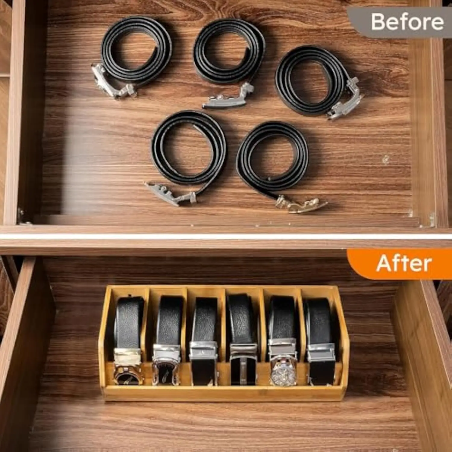 Bamboo Belt Organizer For Drawer Belt Buckle Display Case Belt Holder For Closet