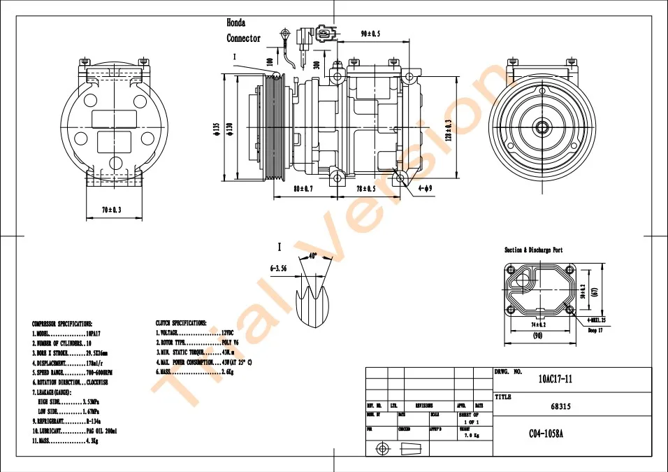 manufacture auto ac compressor 10pa17c ac compressor for 68315 PV6 129mm