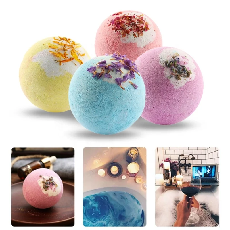 4pcs 100g Dried Flower Blast Bath Salt Ball Essential Oil Star Luxury Christmas