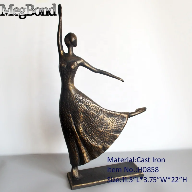 Antique bronze cast iron girl dancer desktop floor statue for living room TV desk,  Metal ballerina dancer sculpture