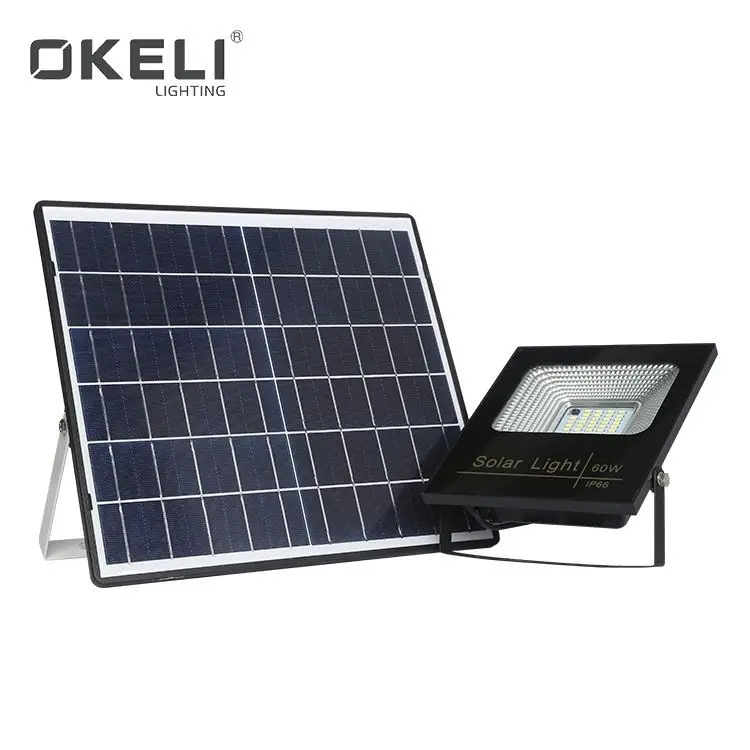 
OKELI High Lumen IP66 Waterproof Aluminum Outdoor 10w 30w 60w 100w LED Solar Flood Light 