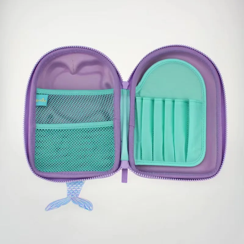 Printing sublimation kids pencil pouch case 3D eva hardtop pencil box with cartoon mermaid girl