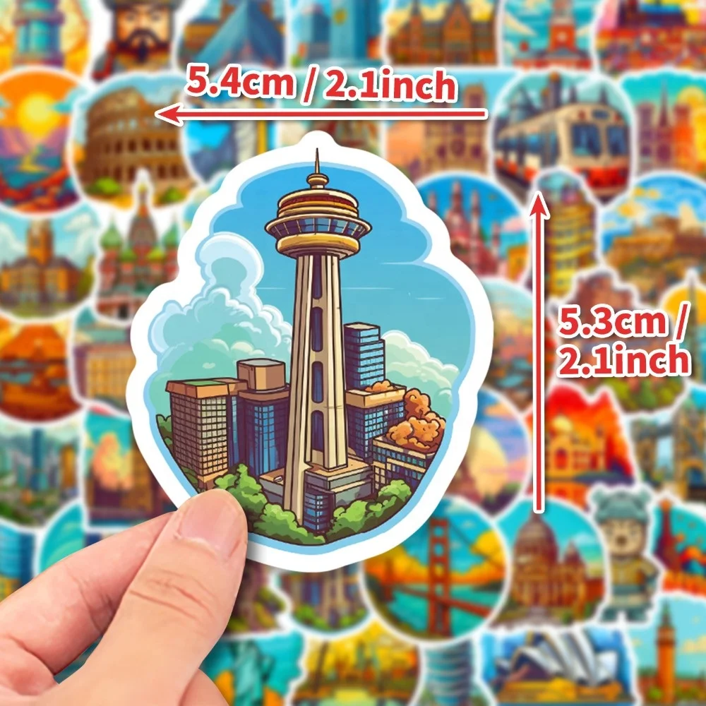 50 World Landmark Stickers, Architectural Landscapes, Creative Tourism, City Architecture Map Stickers from all over the world