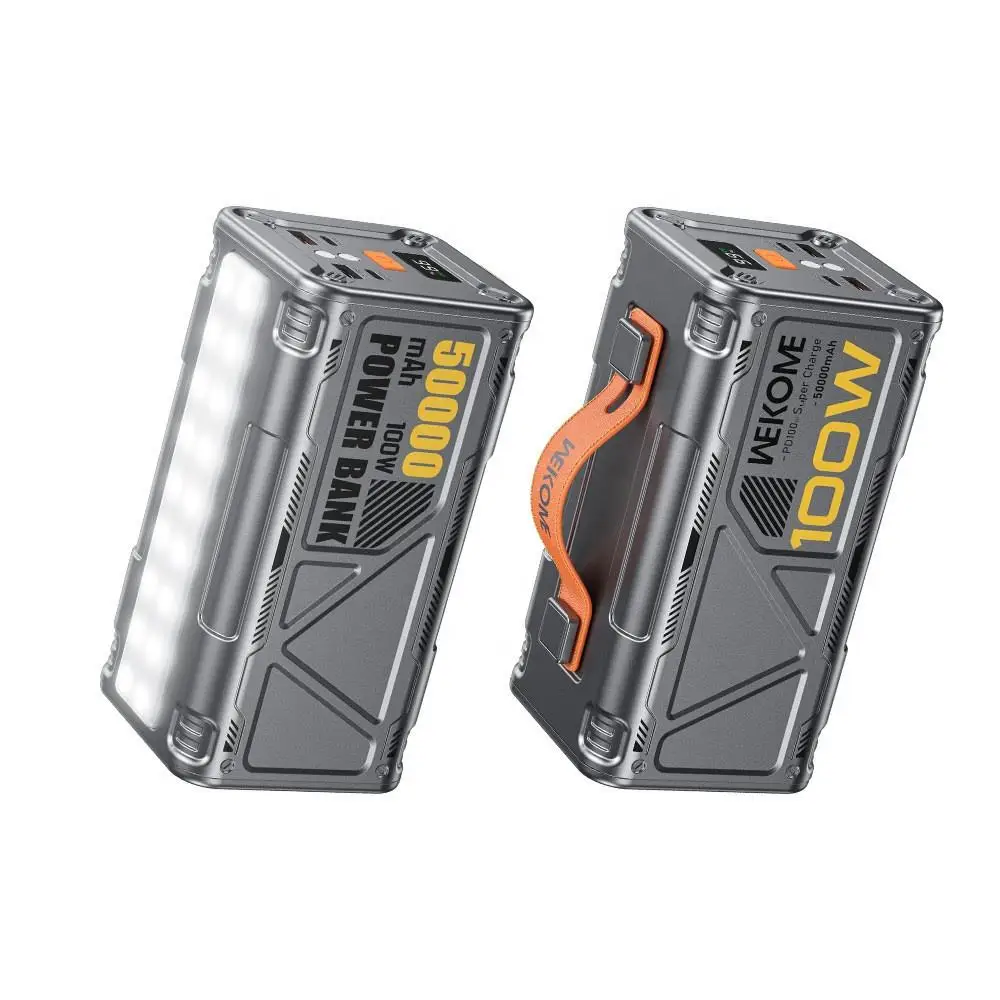Solar-Powered 50000mAh Large capacity fast charging 100W outdoor mobile power bank with LED lighting power bank