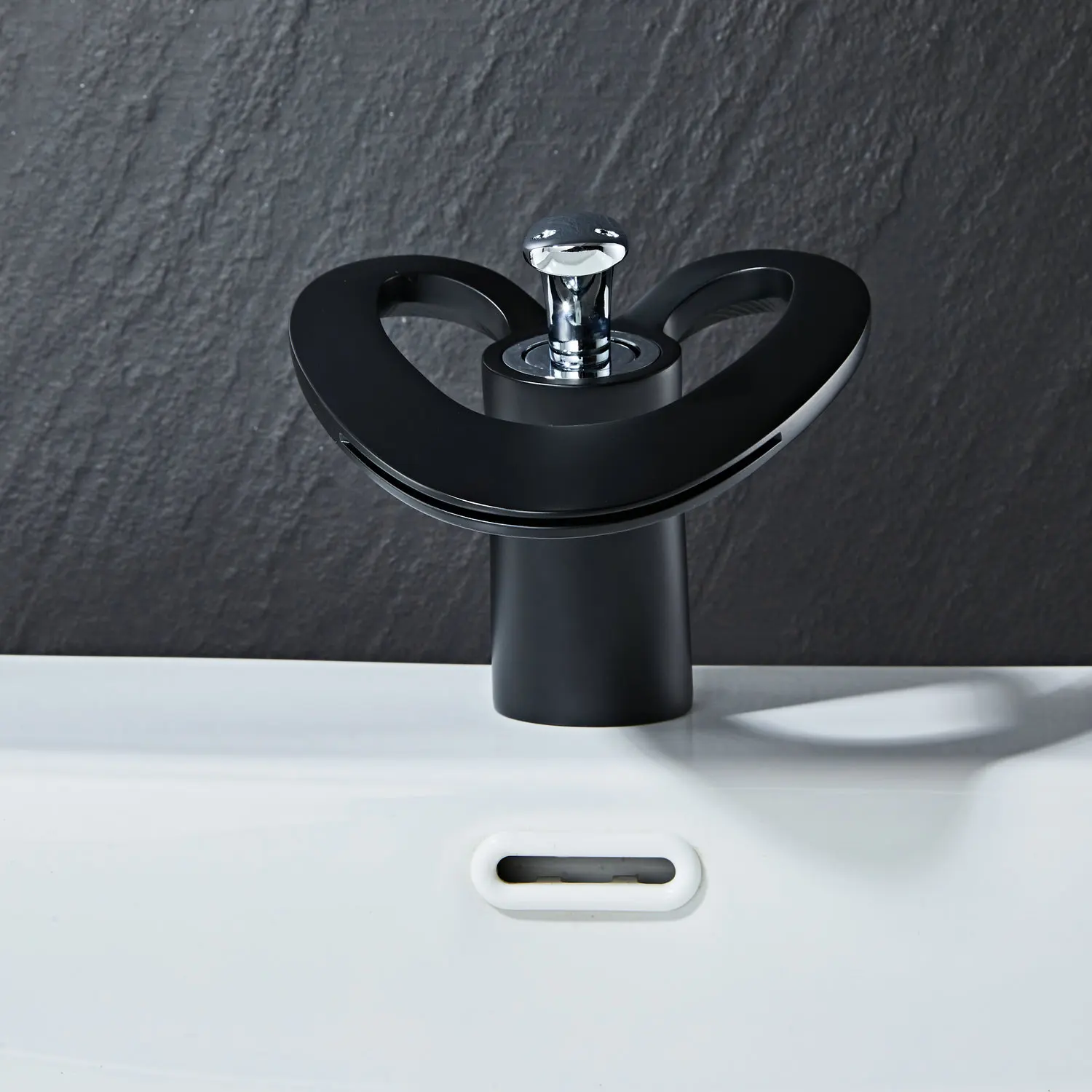 Deck Mount Black Chrome Water Faucet Brass Basin Tap With Single Hole