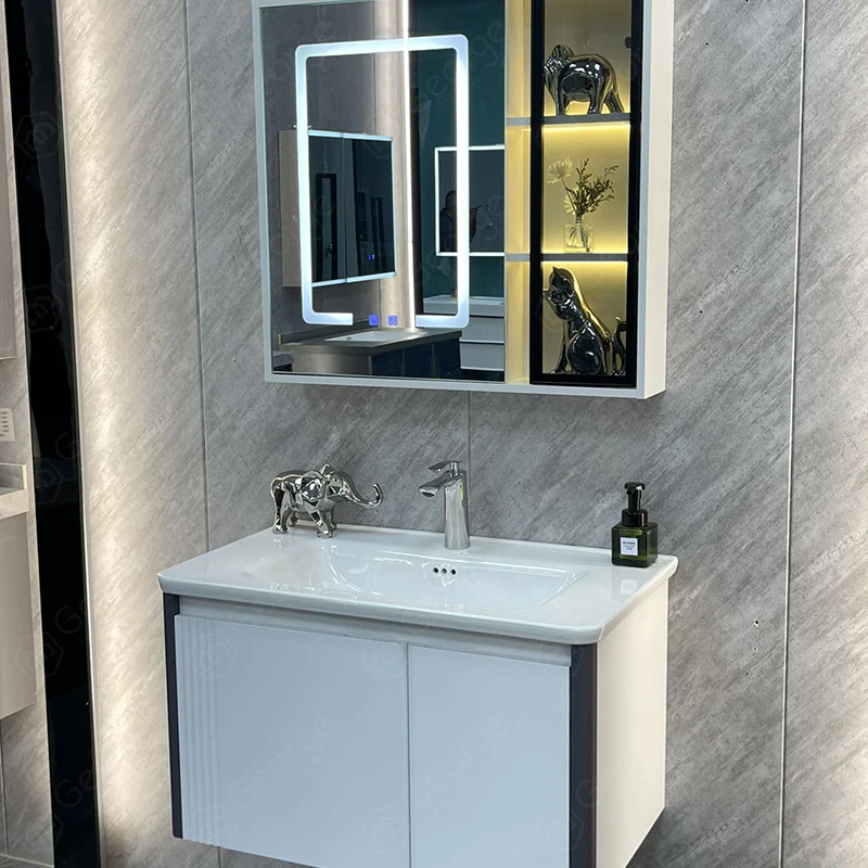 South America Hot Sale Melamine Board Plywood Material Waterproof Blue Color Wall Mounted Wash Basins Cheap Bathroom Vanities