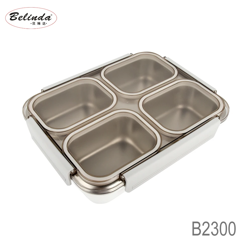 4 Compartments Plastic Bento Box with Stainless Steel Container Air-tight Heated Insulated Lunch Box Kids School