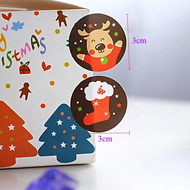 Custom Self Adhesive Paper Round Merry Christmas Sticker Labels for Present Gift Bag Box Packaging Seal