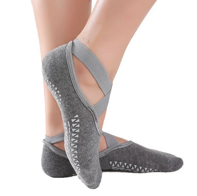 
Yoga new ballet style cross wrap side open back professional non-slip sports boat five finger socks 